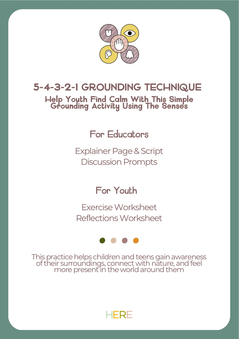 The first page of 5-4-3-2-1 Grounding Technique Activity Pack