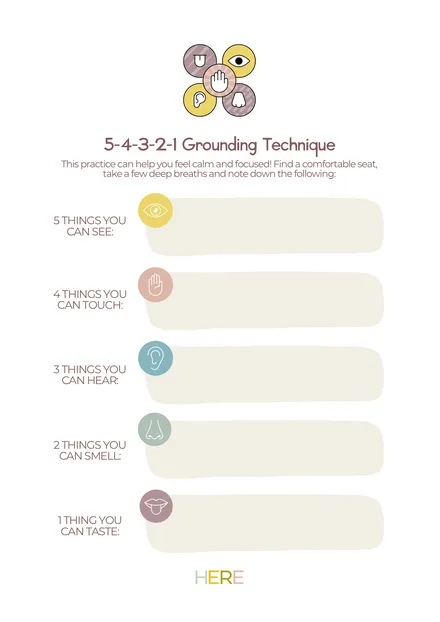 Preview of the 5-4-3-2-1 Grounding Technique A4 activity