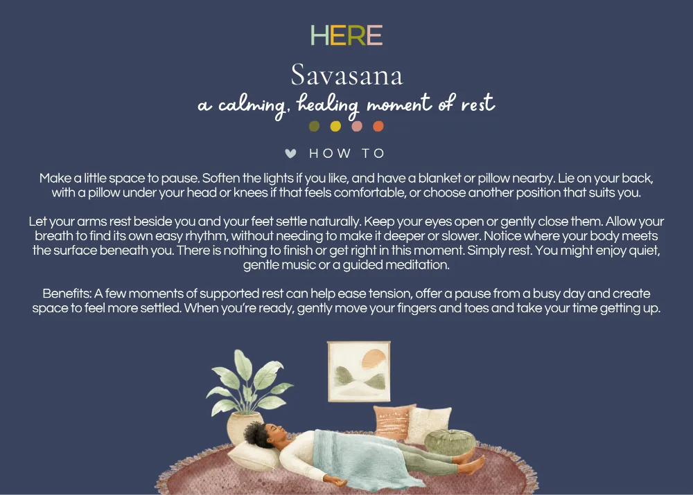 The first page of Savasana: A Moment To Rest