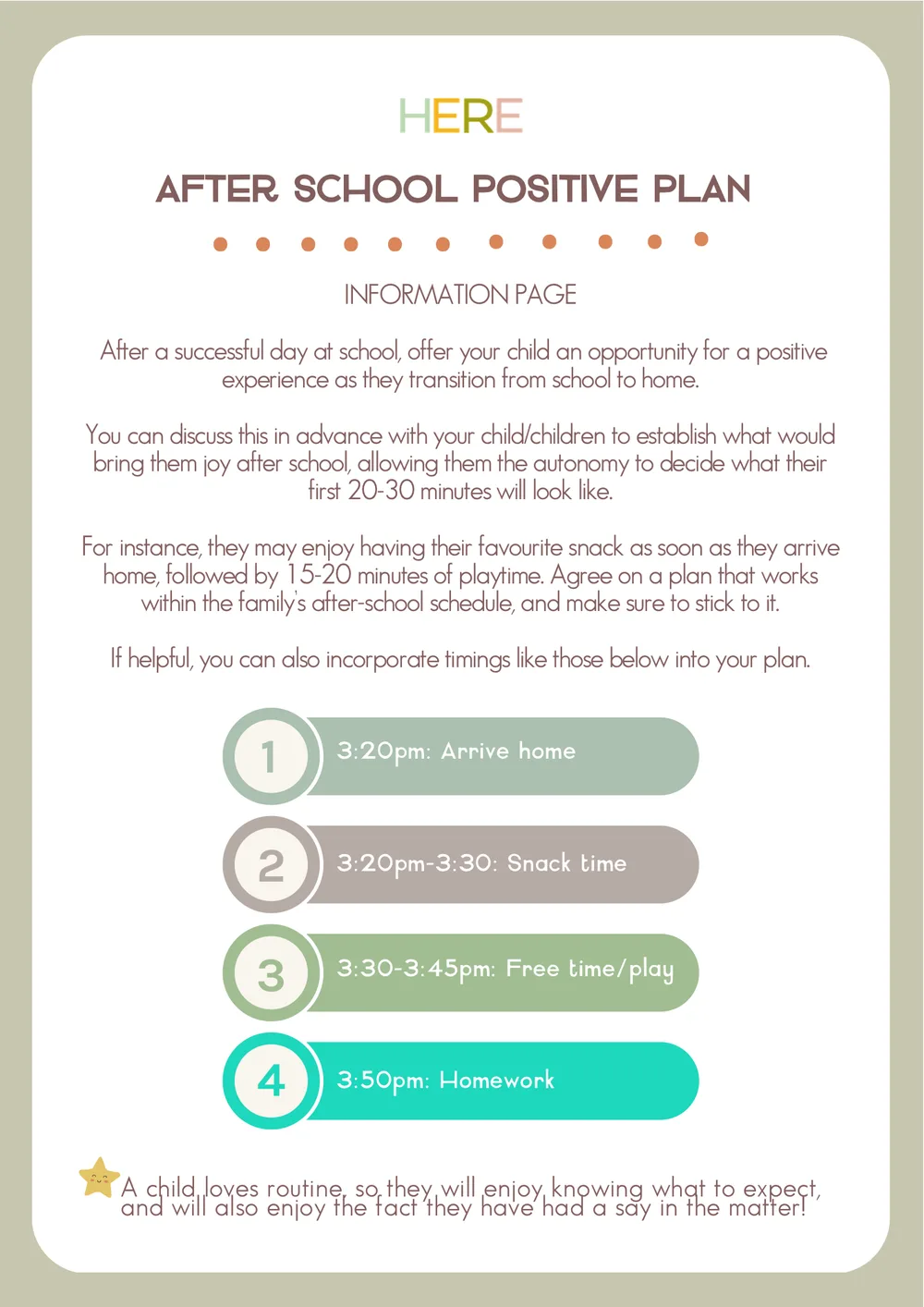 The first page of After School Positive Plan