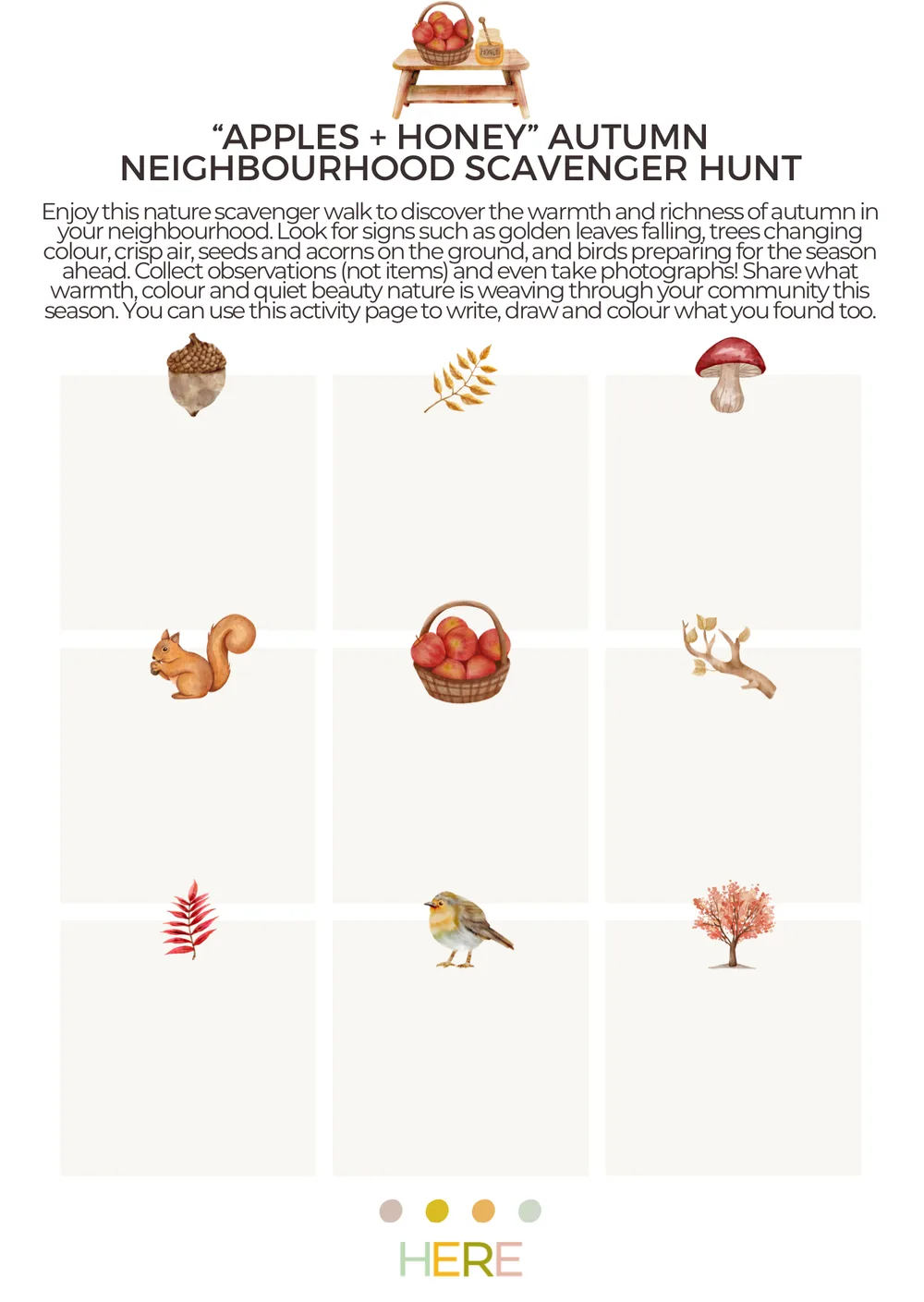 The first page of Apples and Honey Autumn Scavenger Hunt