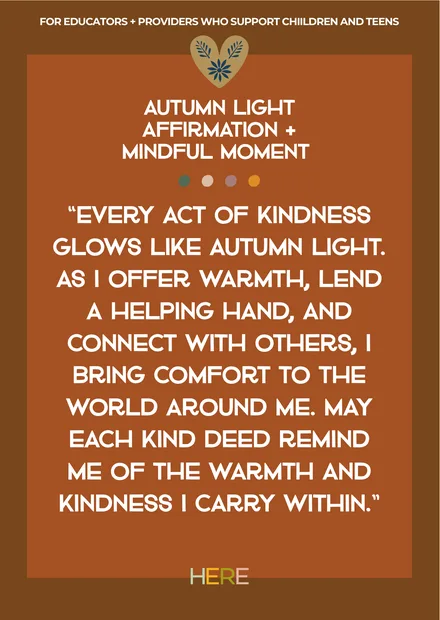 Preview of the Autumn Light Affirmation and Mindful Moment A4 activity