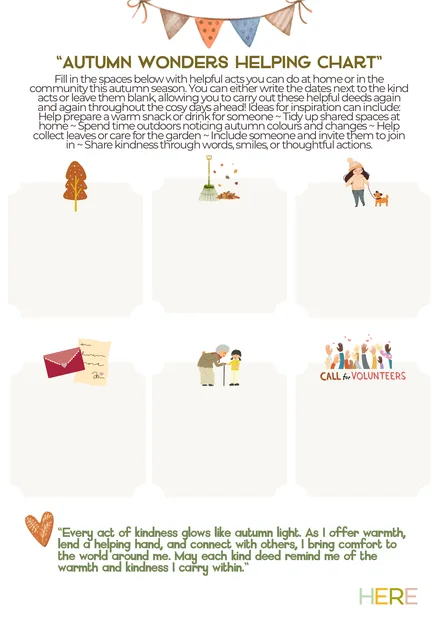 Preview of the Autumn Wonders Helping Chart Mindfulness Activity A4 activity