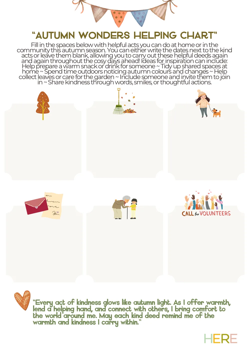 The first page of Autumn Wonders Helping Chart