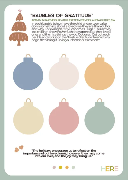 Preview of the Baubles of Gratitude Winter Holiday Mindfulness Activity A4 activity
