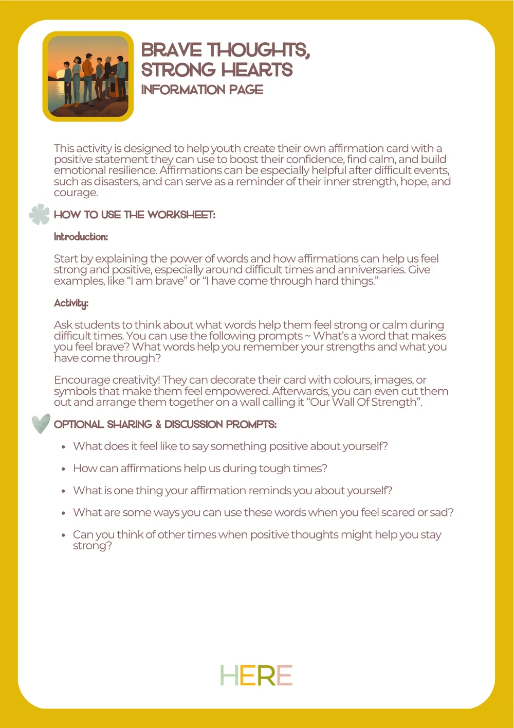 The first page of Brave Thoughts Strong Hearts