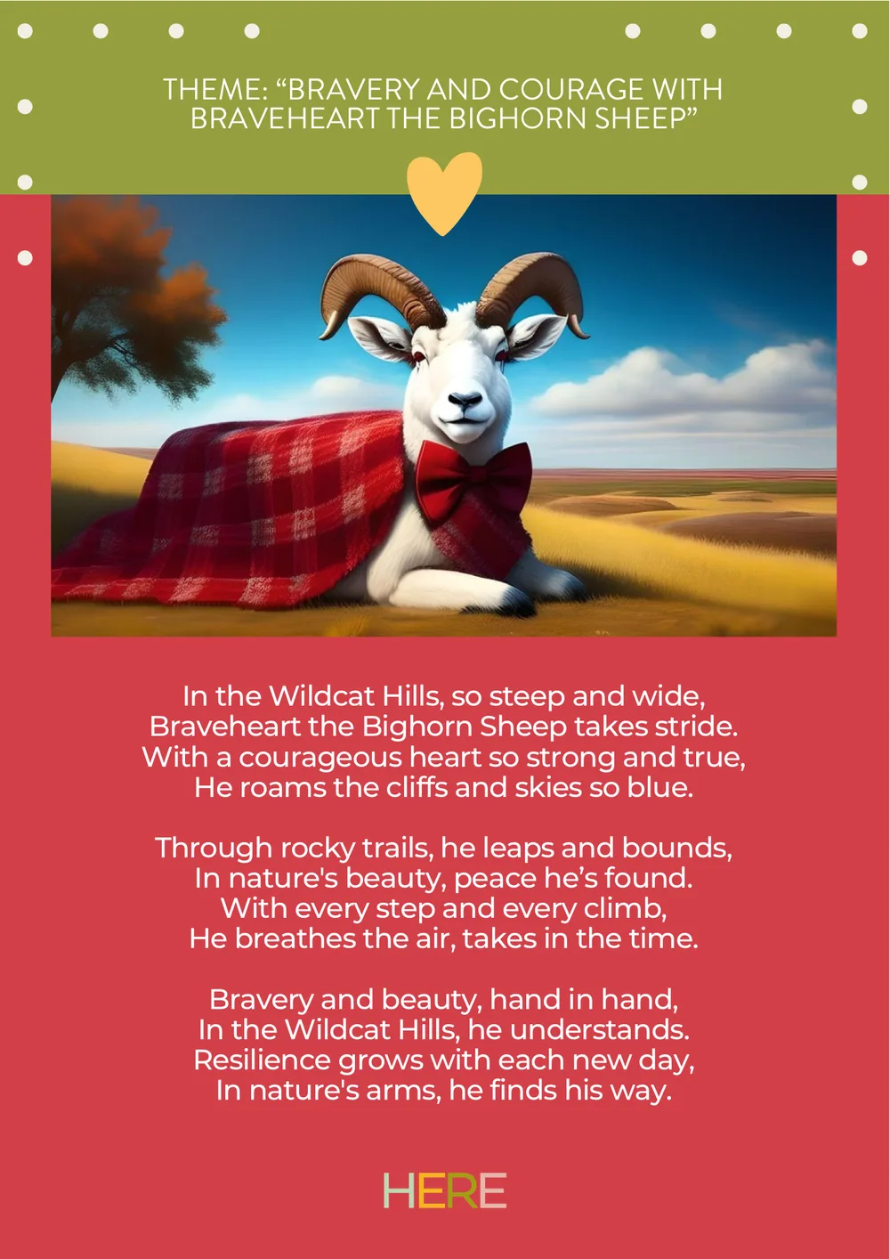 The first page of Bravery and Courage With Braveheart the Bighorn Sheep
