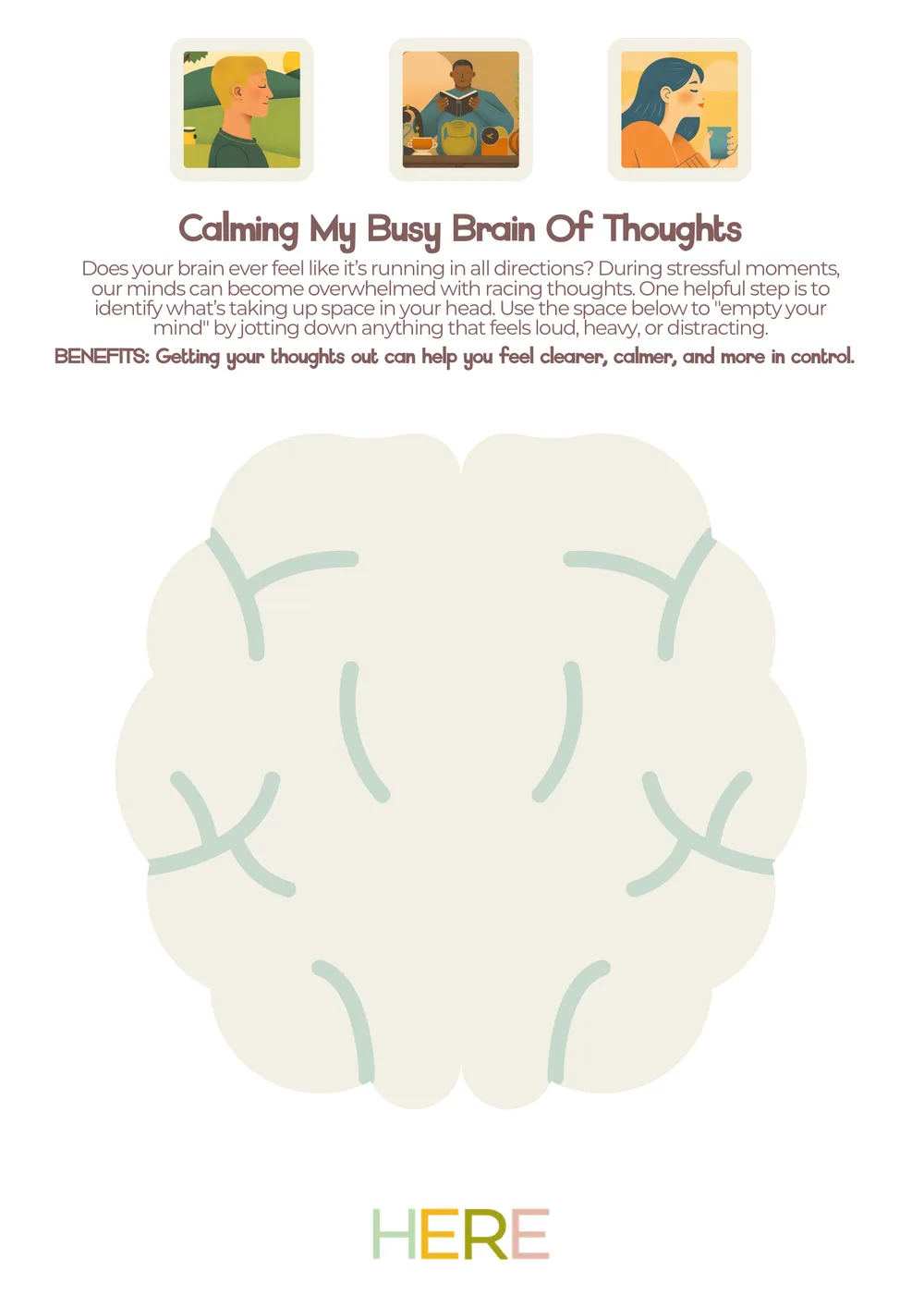The first page of Busy Brain Of Thoughts