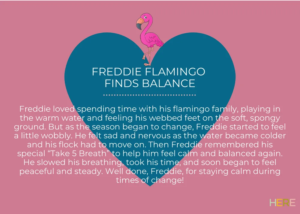 The first page of Freddie The Flamingo Finds Balance