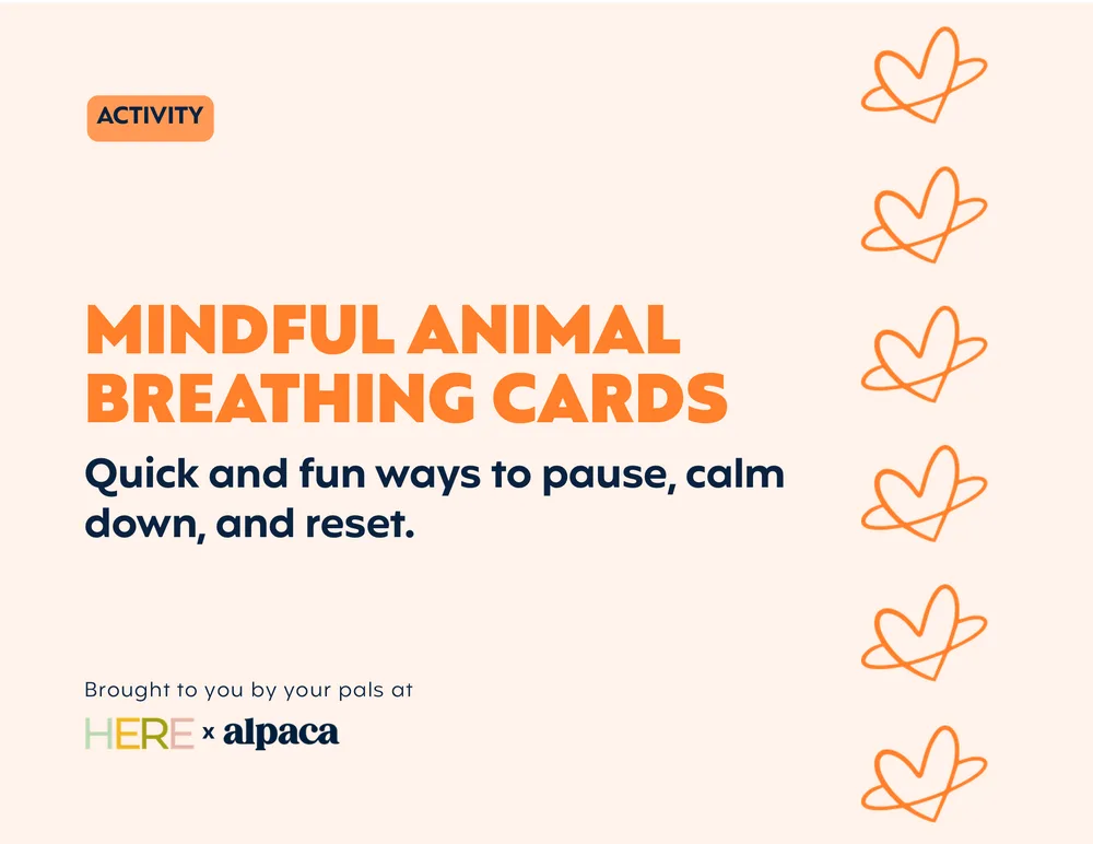 The first page of HERE and Alpaca Animal Breathing Cards