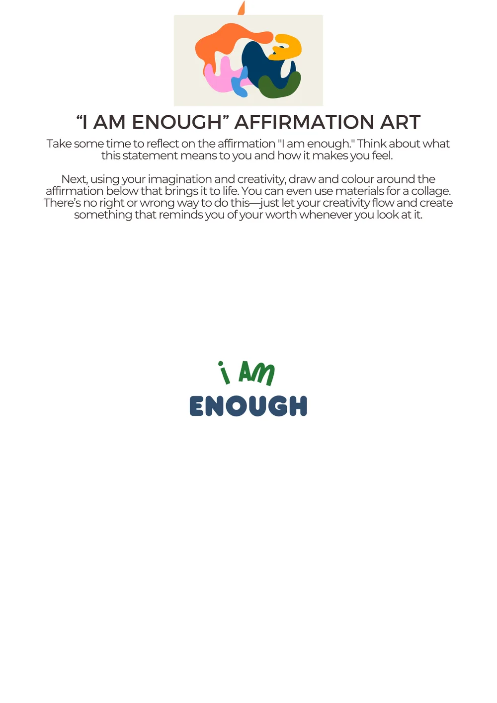 The first page of I Am Enough Art Project