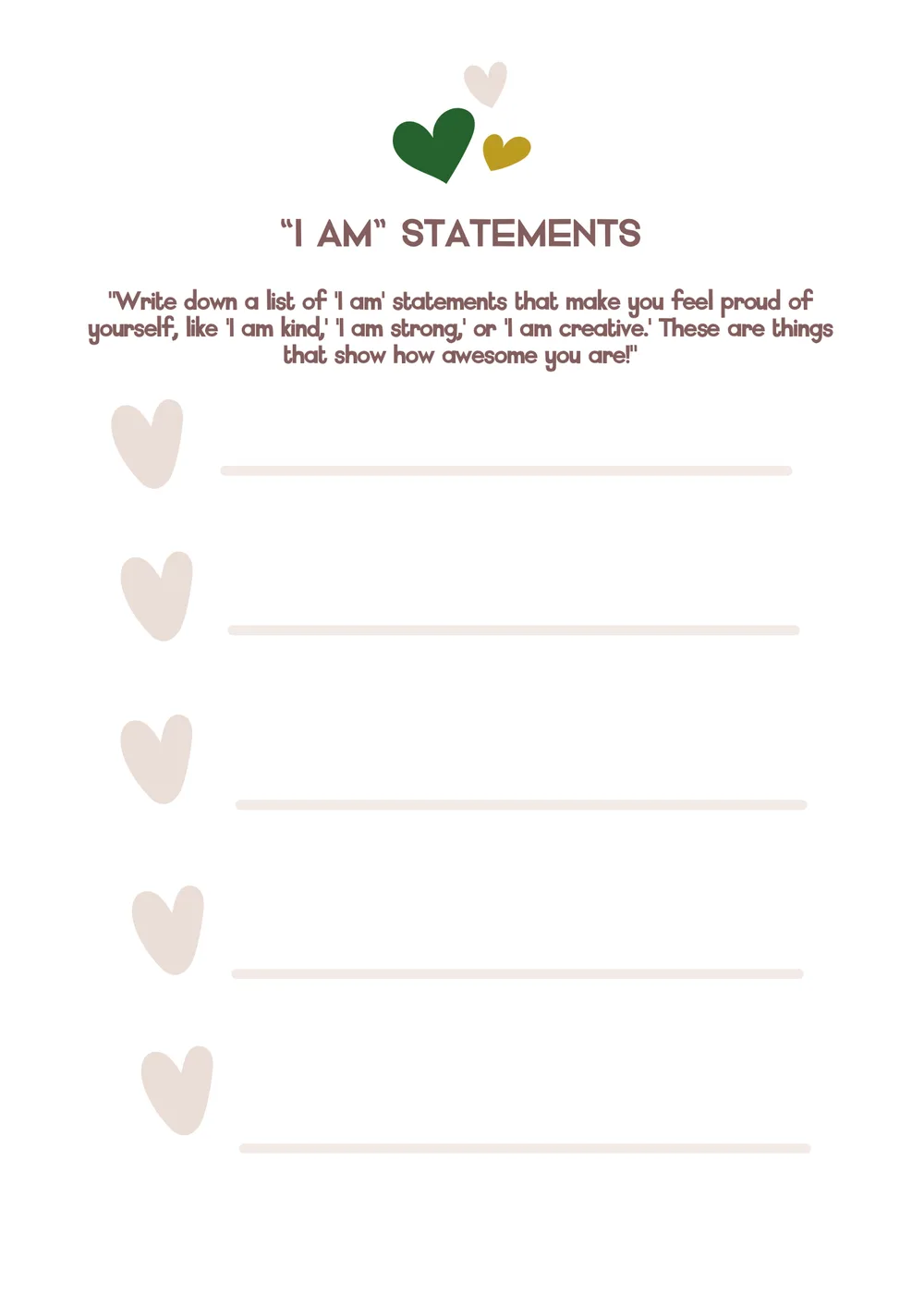 The first page of I Am Statements