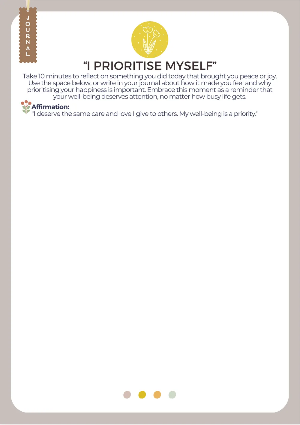 The first page of I Prioritise Myself