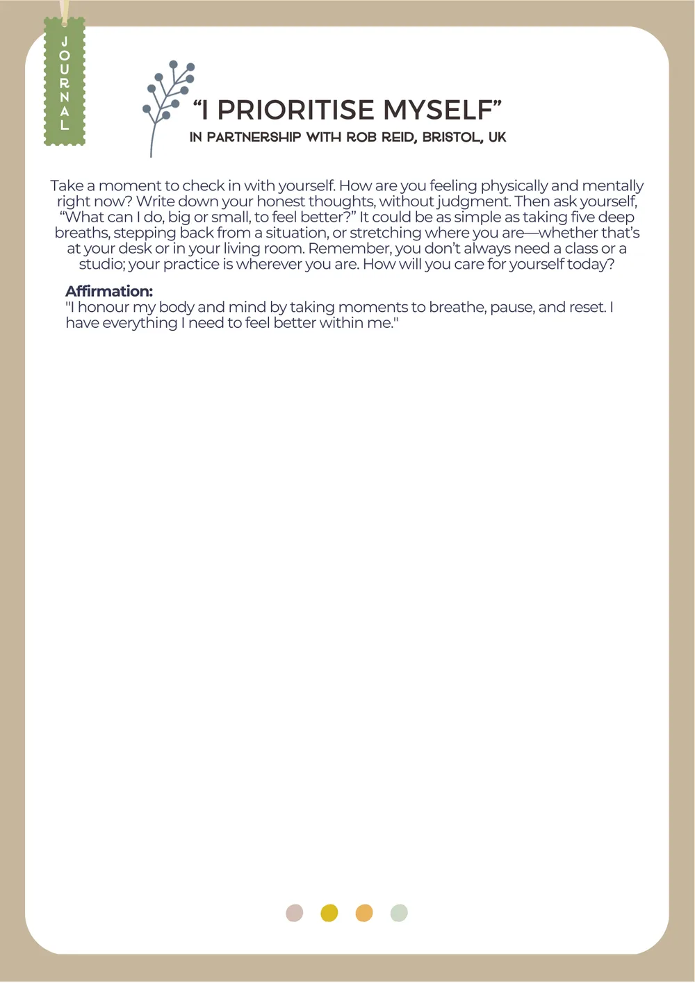 The first page of I Prioritise Myself with YogaDad
