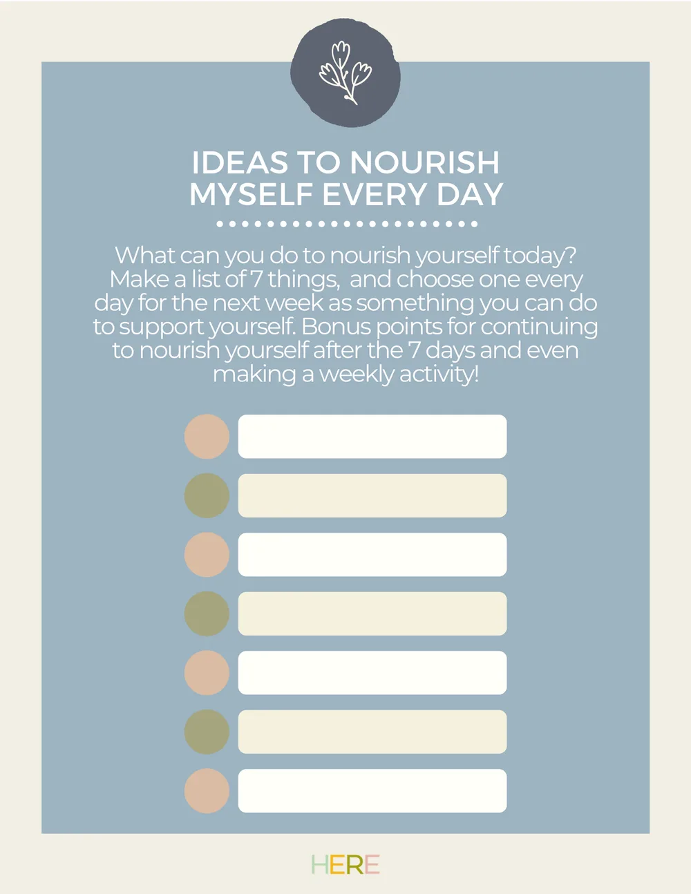 The first page of Ideas To Nourish Myself
