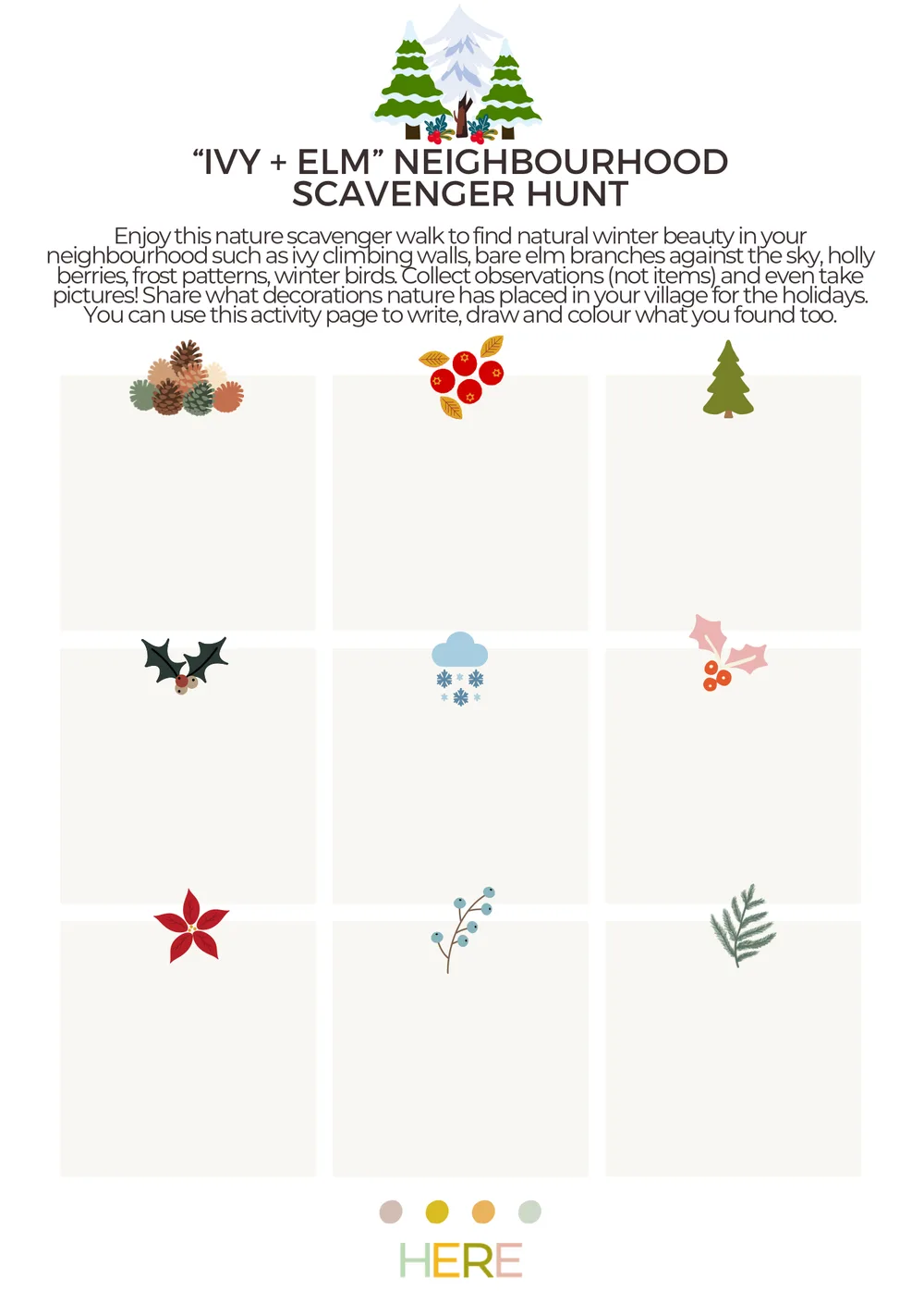 The first page of Ivy and Elm Scavenger Hunt