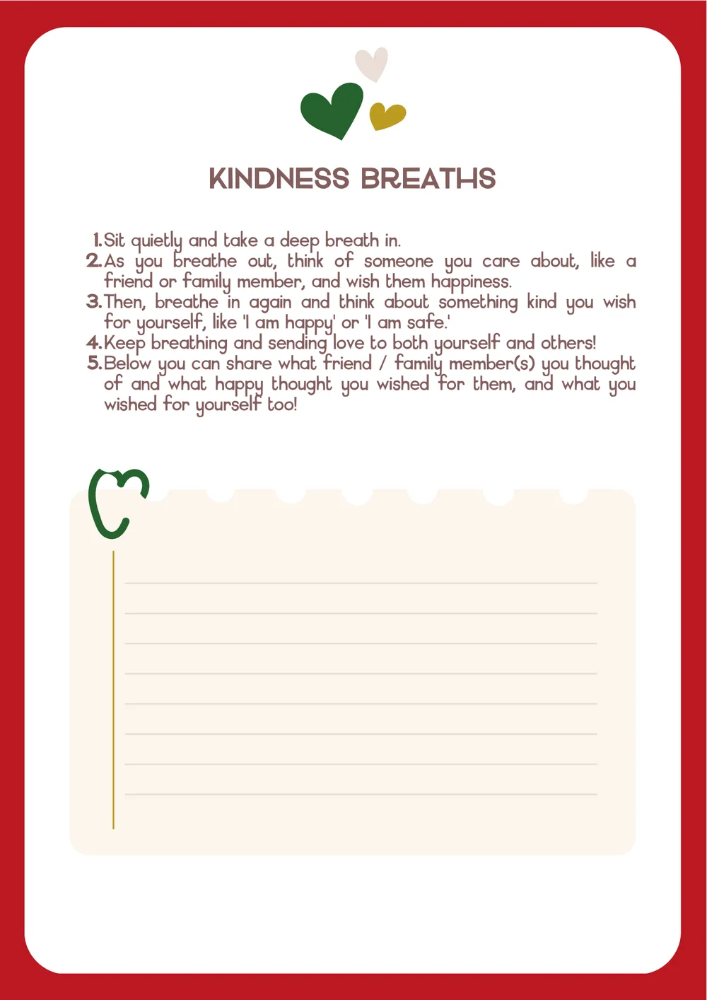 The first page of Kindness Breaths