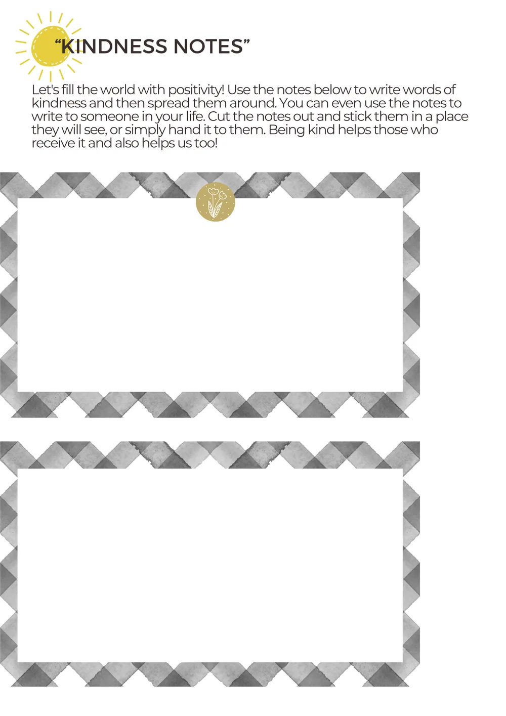 The first page of Kindness Notes