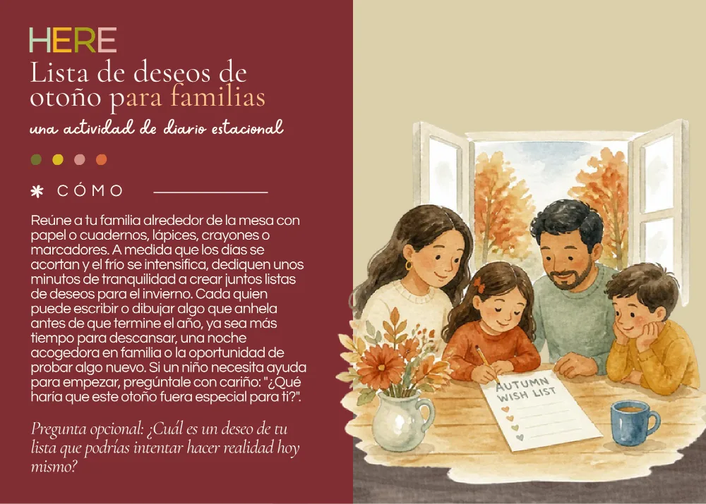 The first page of Lista de deseos de otoño para familias