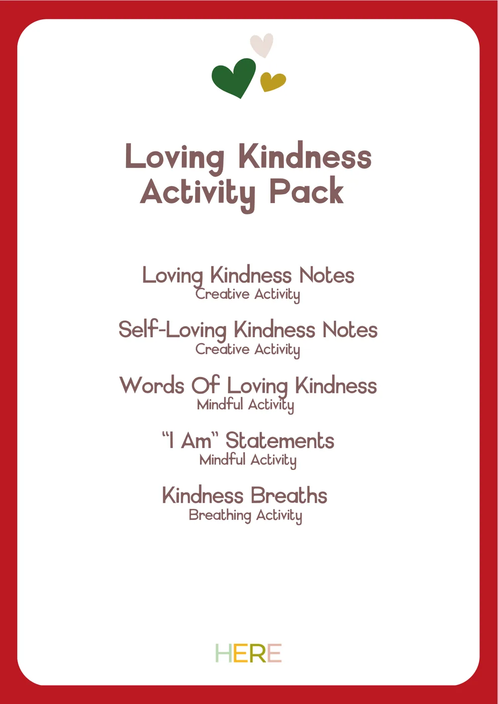The first page of Loving Kindness Activity Pack