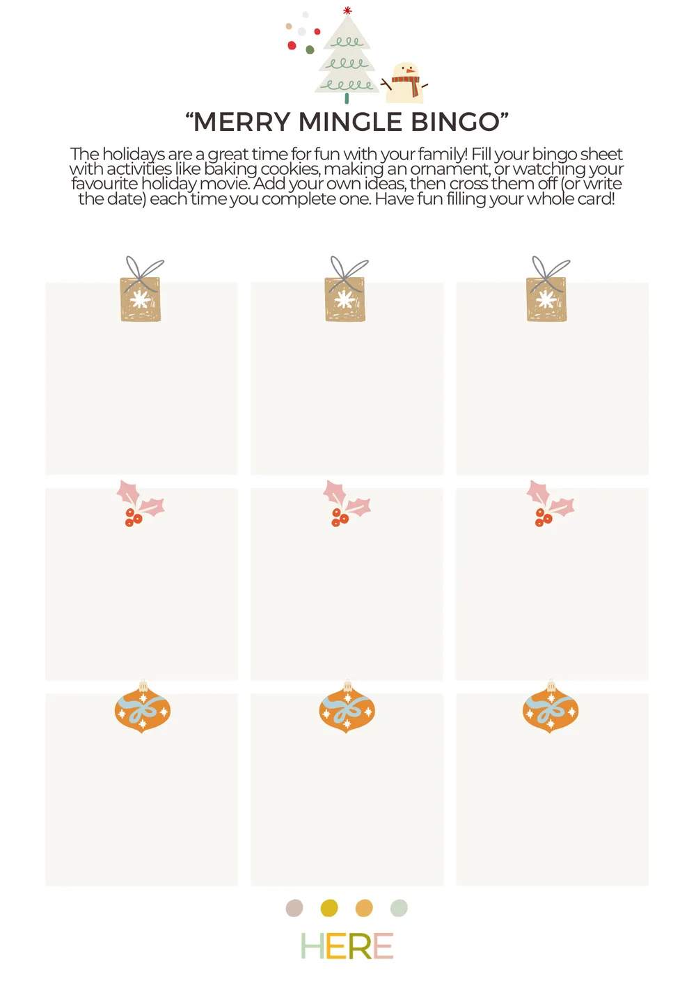 The first page of Merry Mingle Bingo