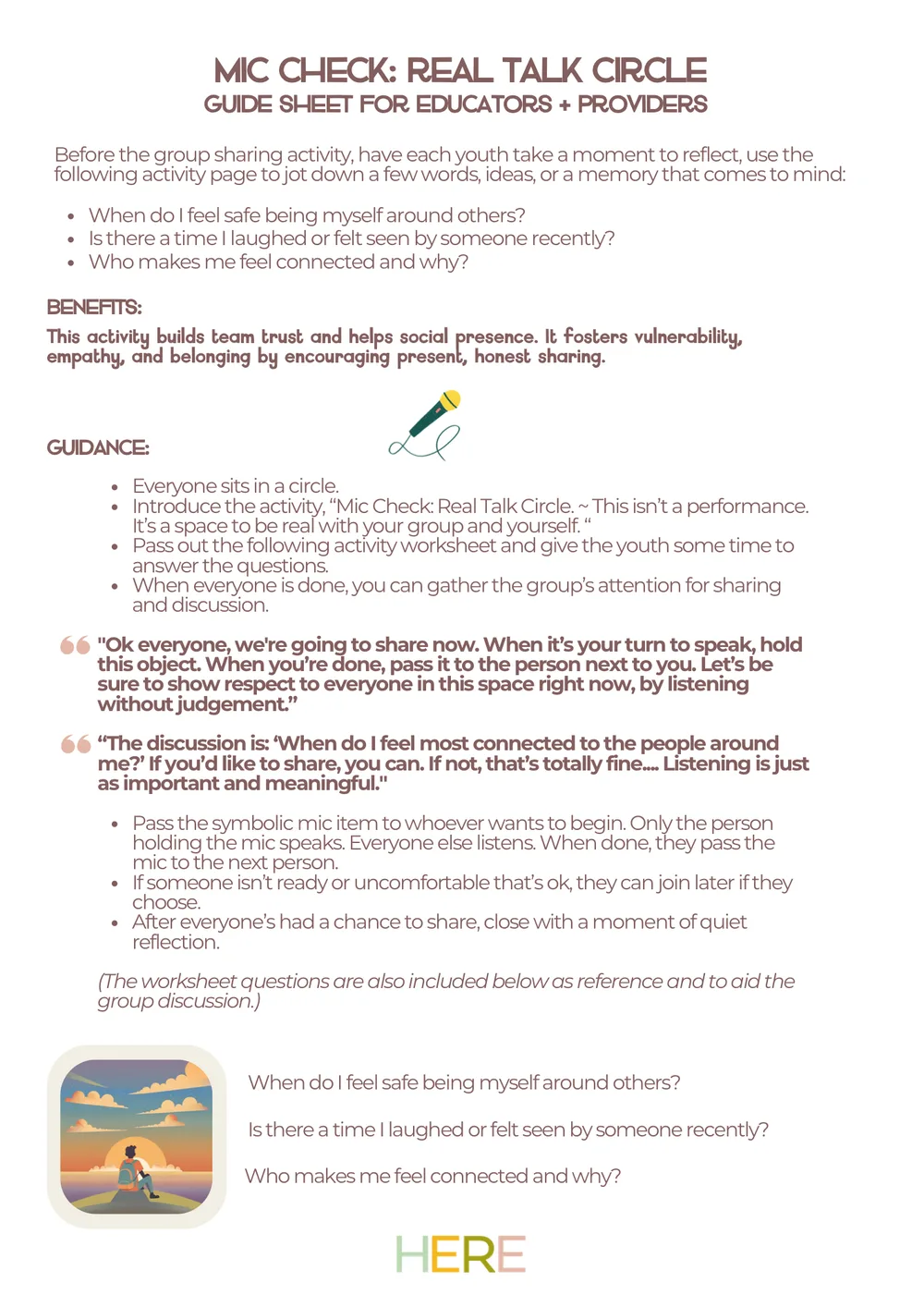 The first page of Mic Check Real Talk Circle