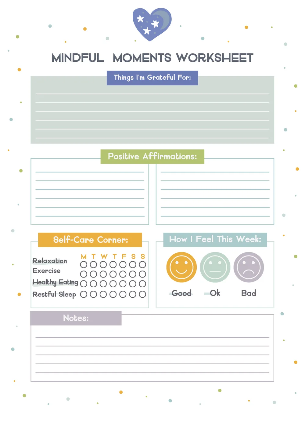 The first page of Mindful Moments Worksheet
