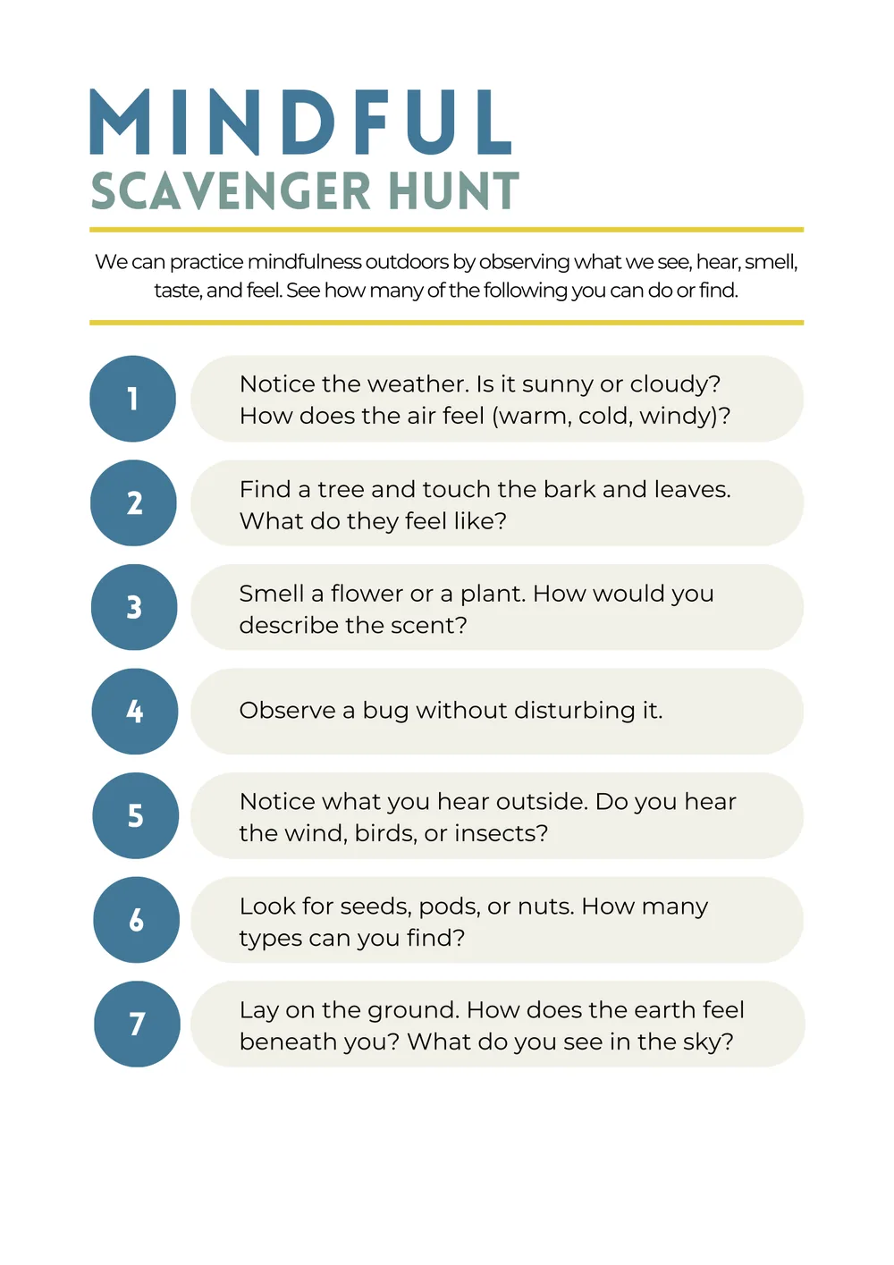 The first page of Mindful Scavenger Hunt
