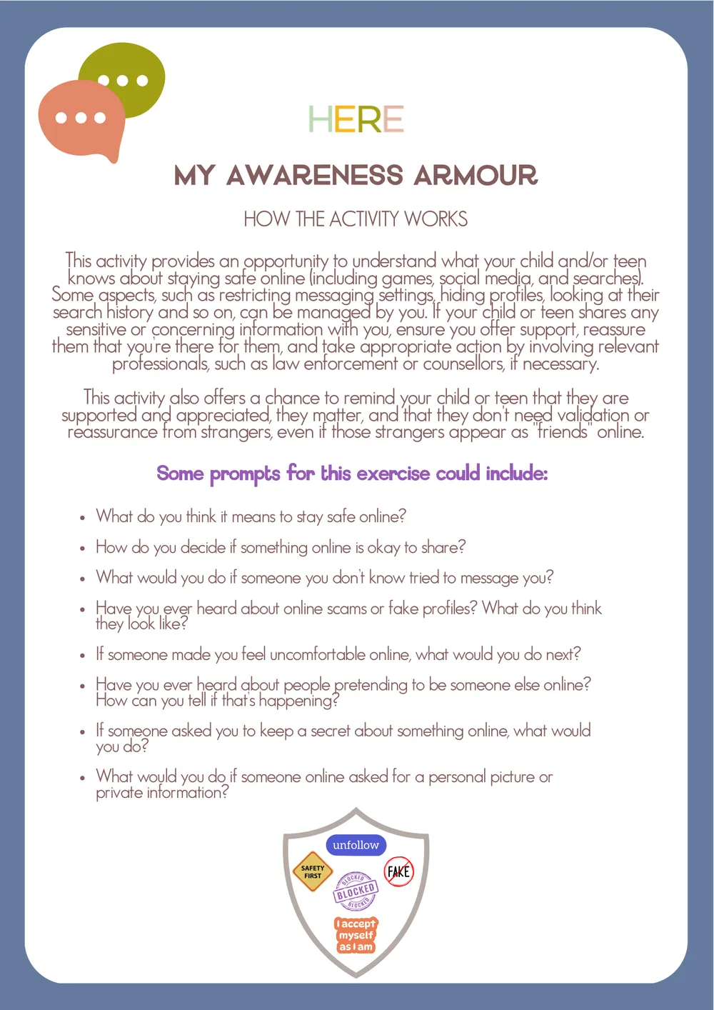 The first page of My Awareness Armour