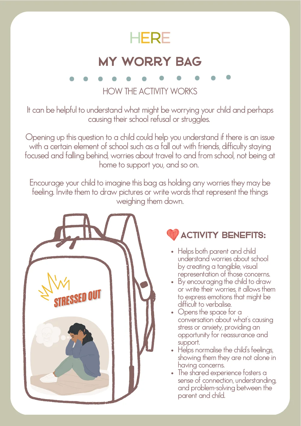 The first page of My Worry Bag