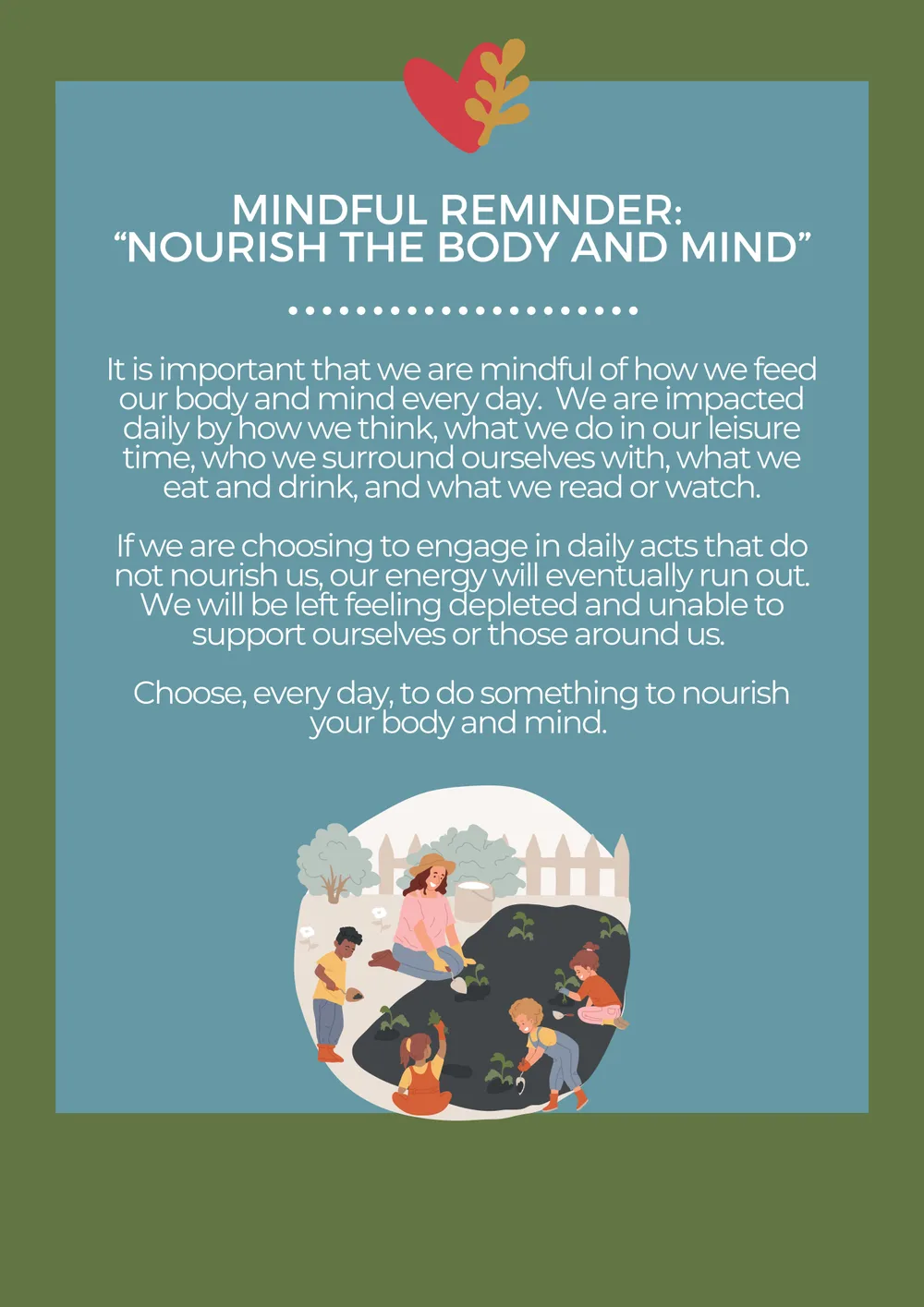 The first page of Nourish The Body And Mind