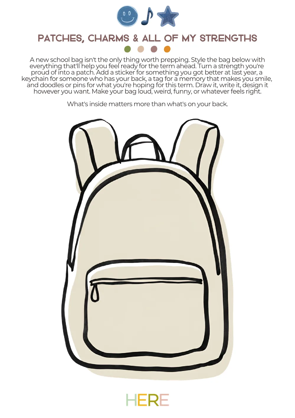 The first page of Patches, Charms & All Of My Strengths