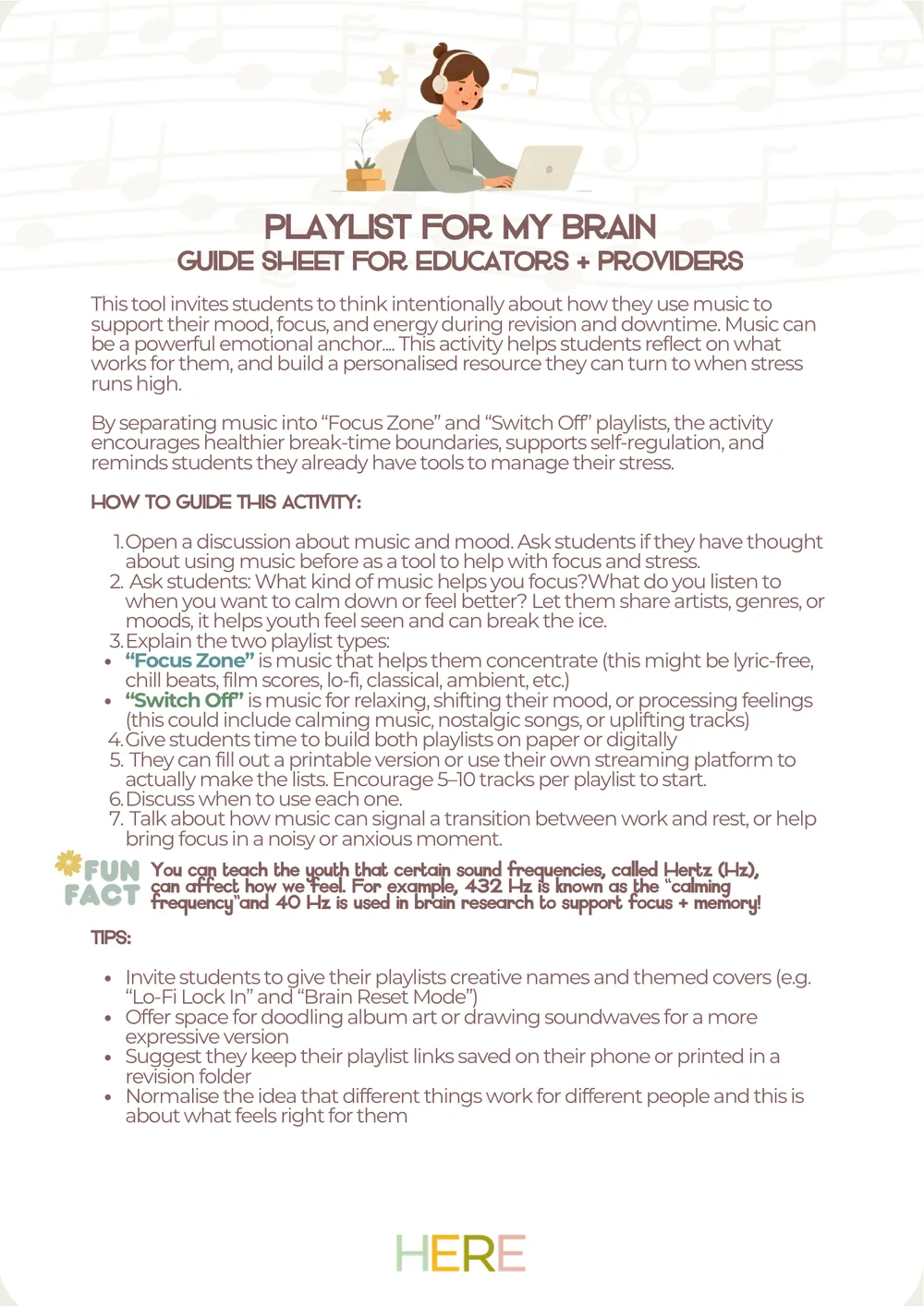 The first page of Playlist For My Brain