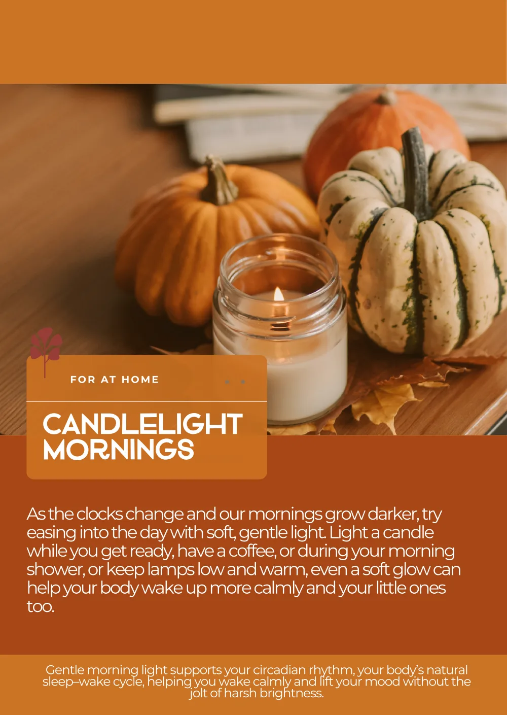 The first page of Pumpkin Glow Candlelight Mornings
