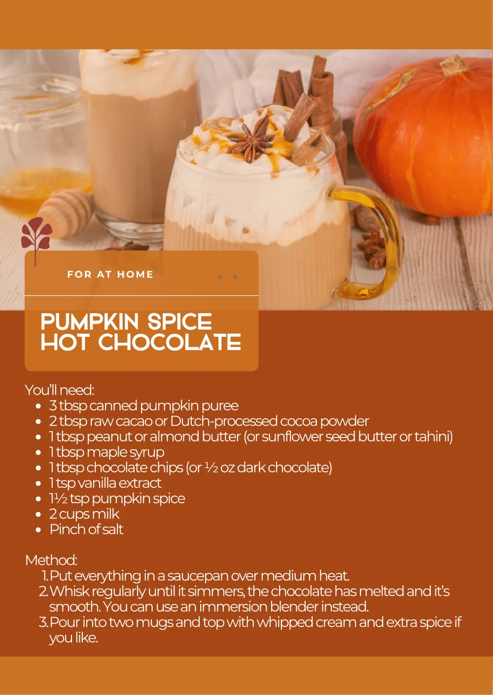The first page of Pumpkin Spice Hot Chocolate