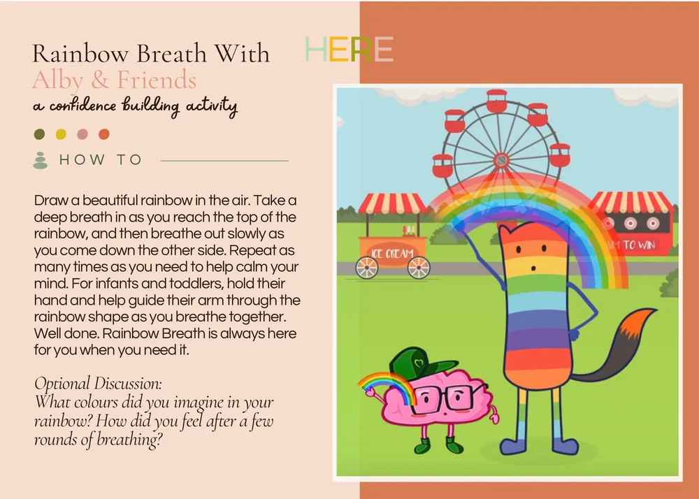 The first page of Rainbow Breath With Alby And Friends