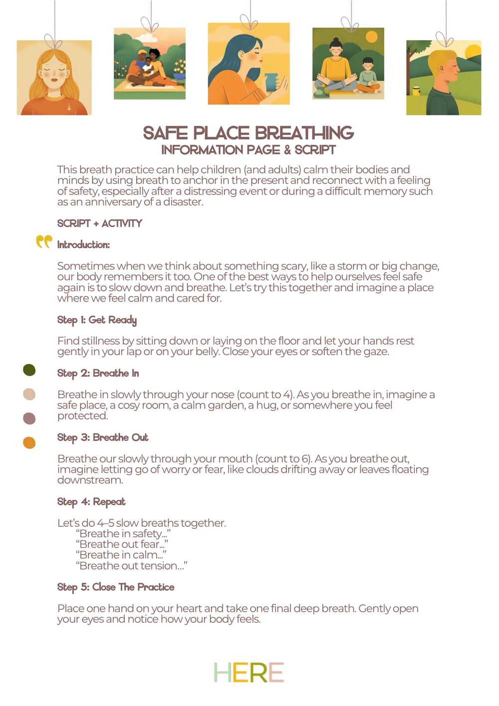 The first page of Safe Place Breathing