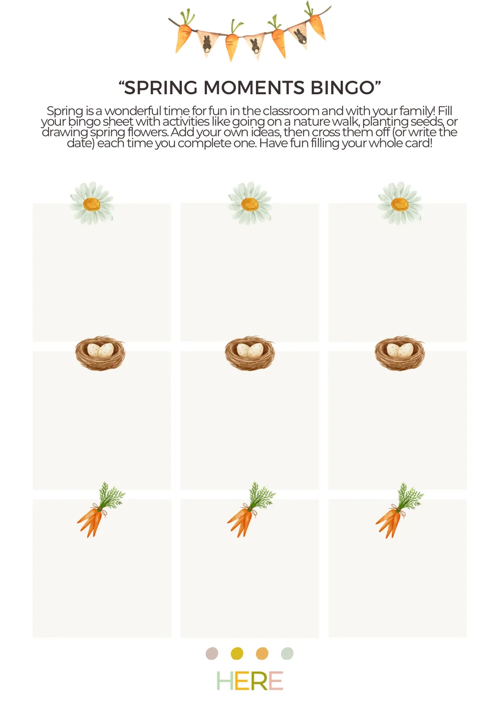 The first page of Spring Moments Bingo