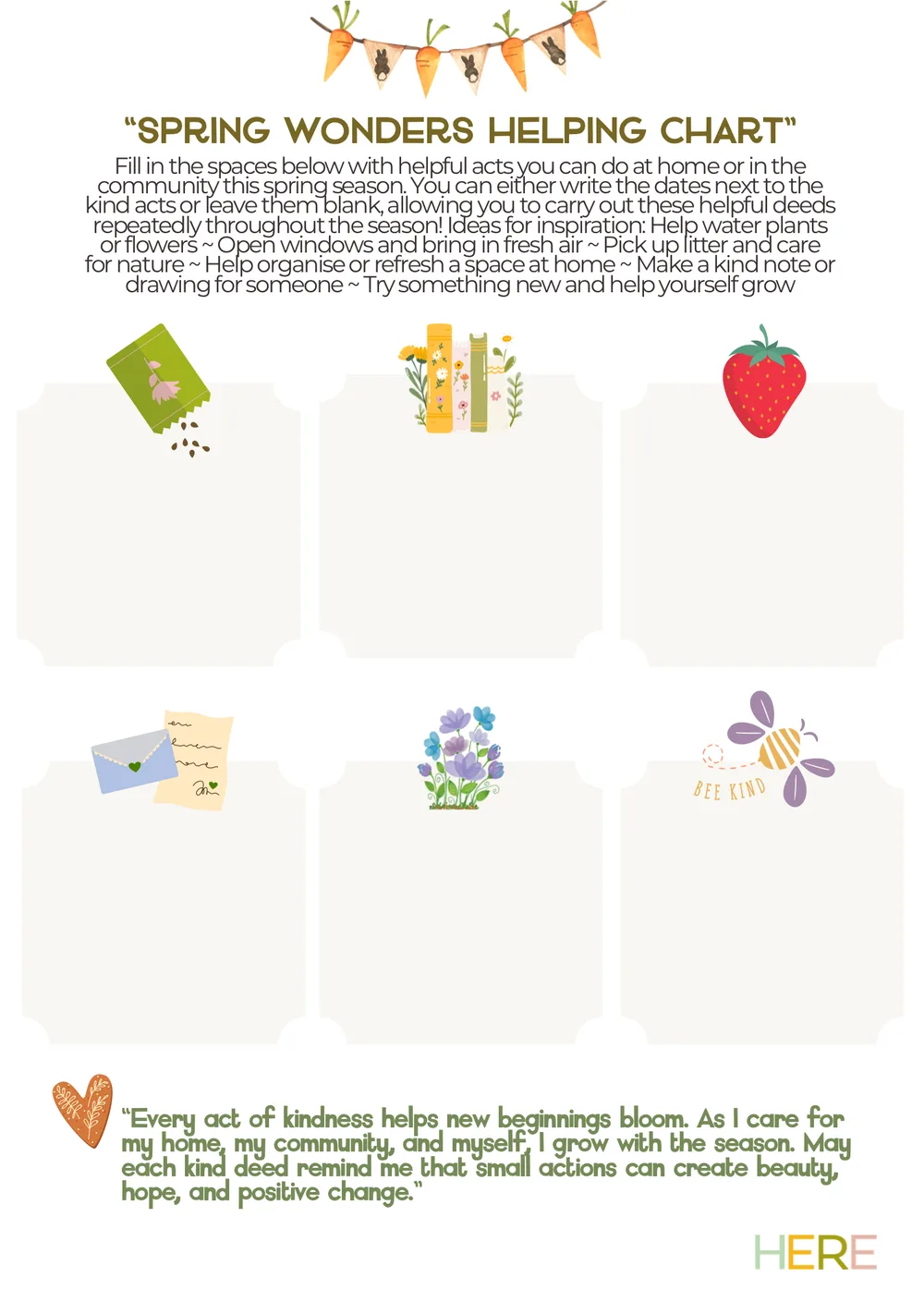 The first page of Spring Wonders Helping Chart