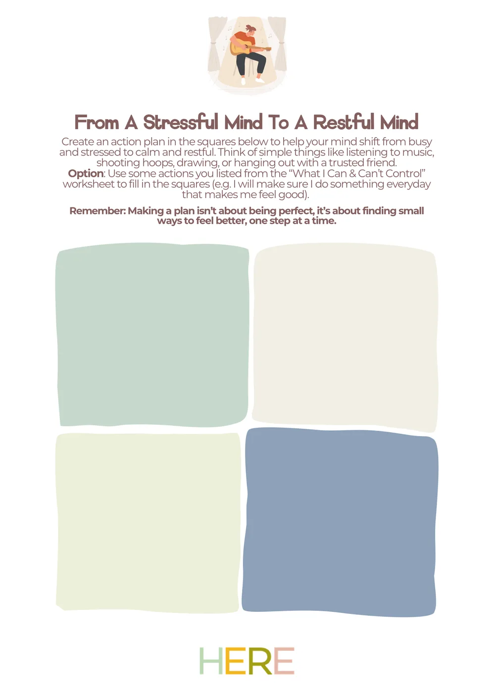 The first page of Stressful to Restful Mind