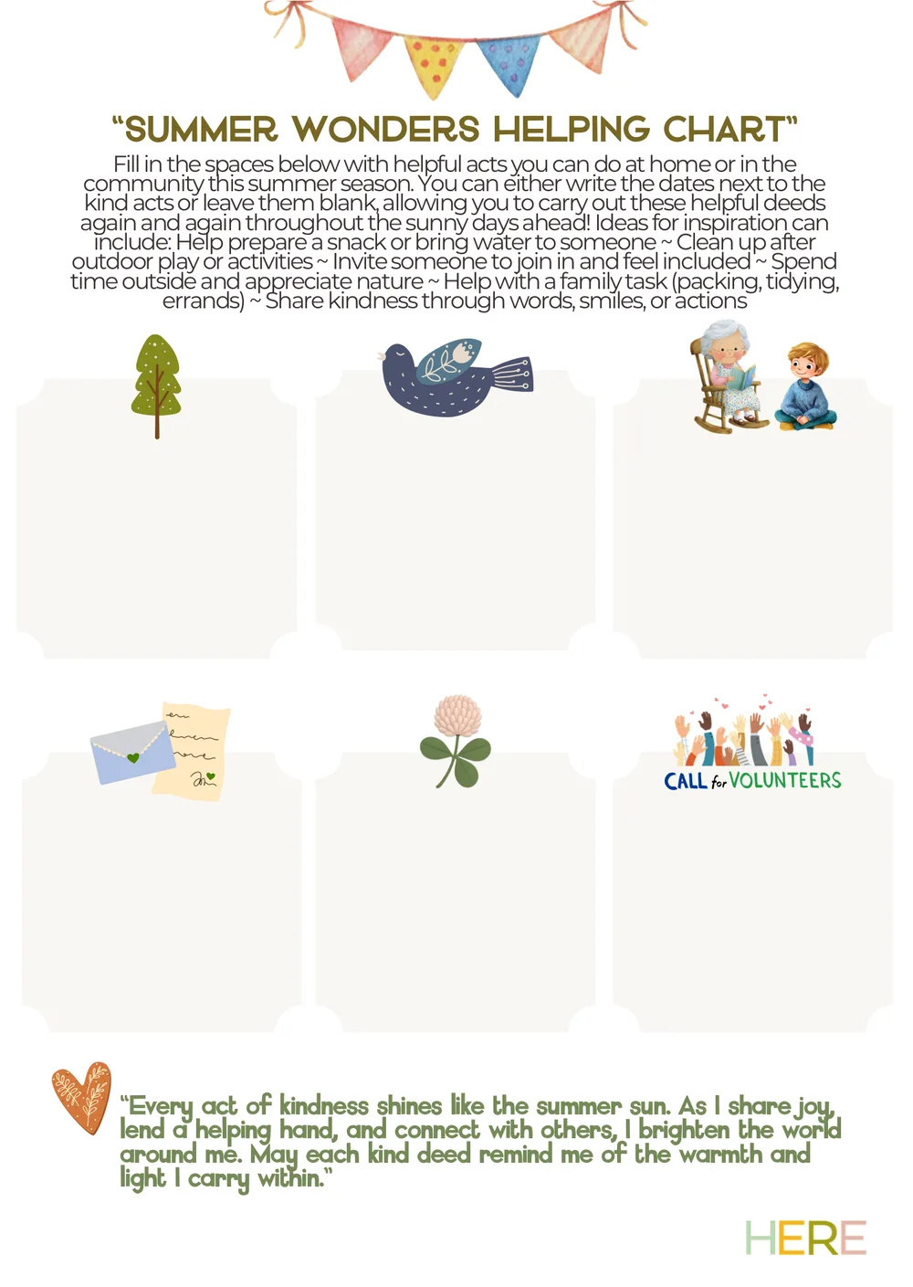 The first page of Summer Wonders Helping Chart