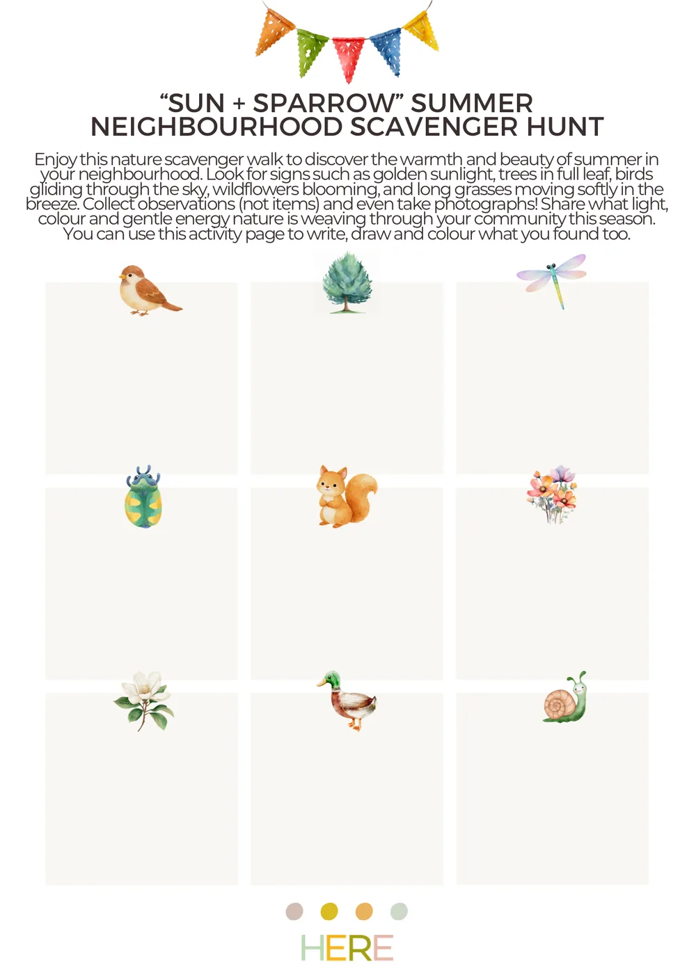 The first page of Sun and Sparrow Summer Scavenger Hunt