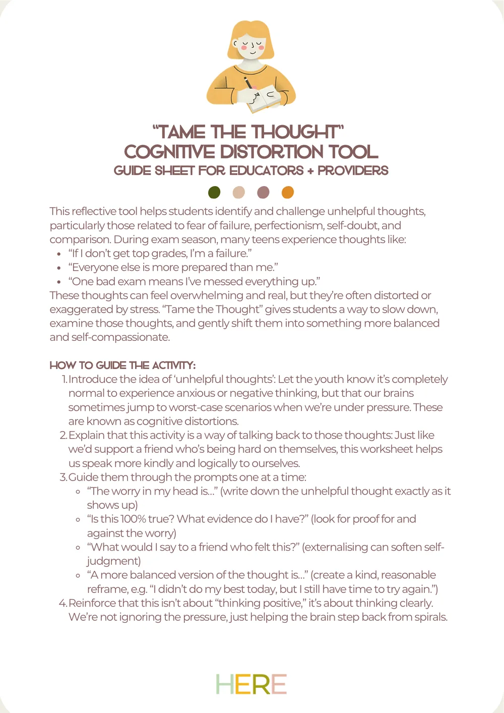The first page of Tame The Thought Coginitive Distortion Tool