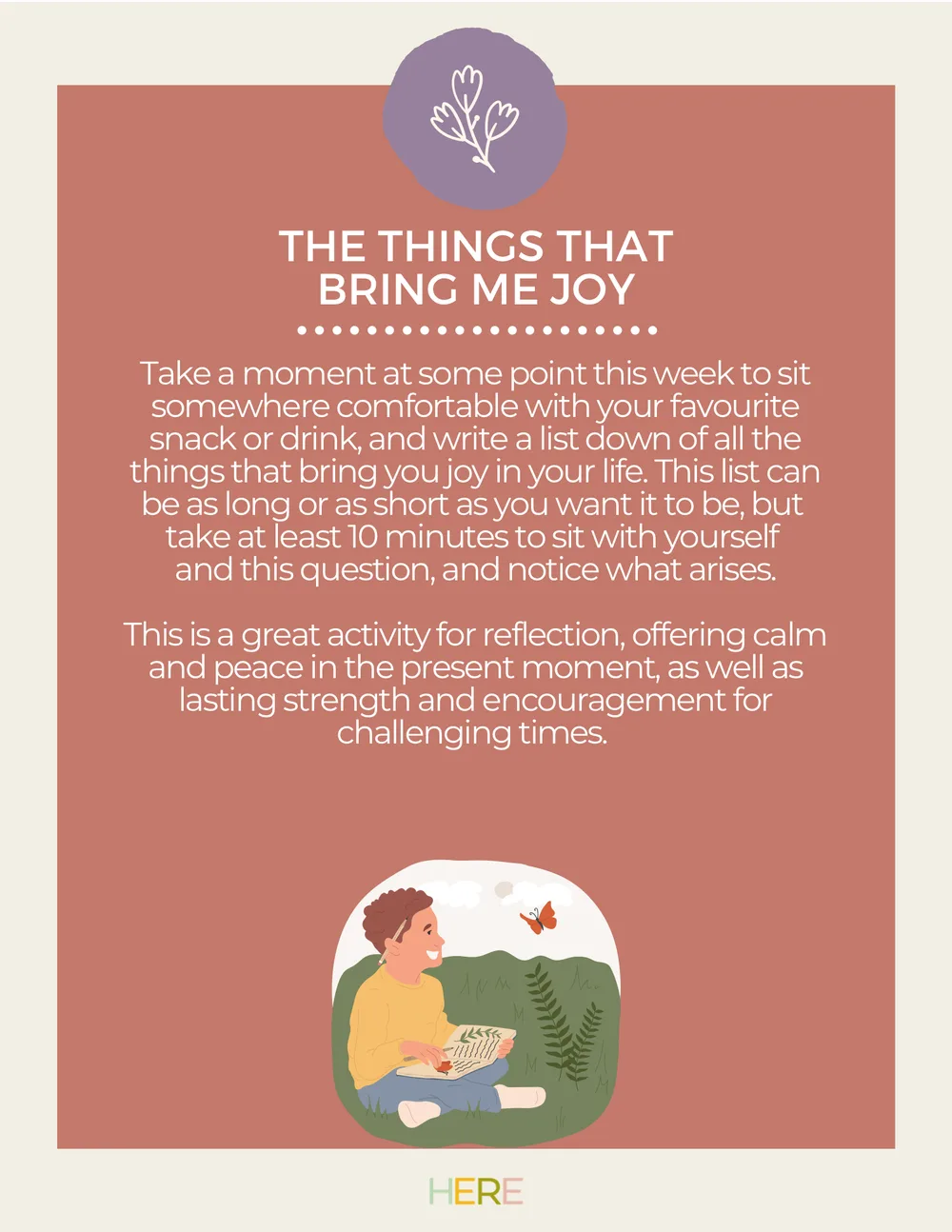 The first page of Things That Bring Me Joy