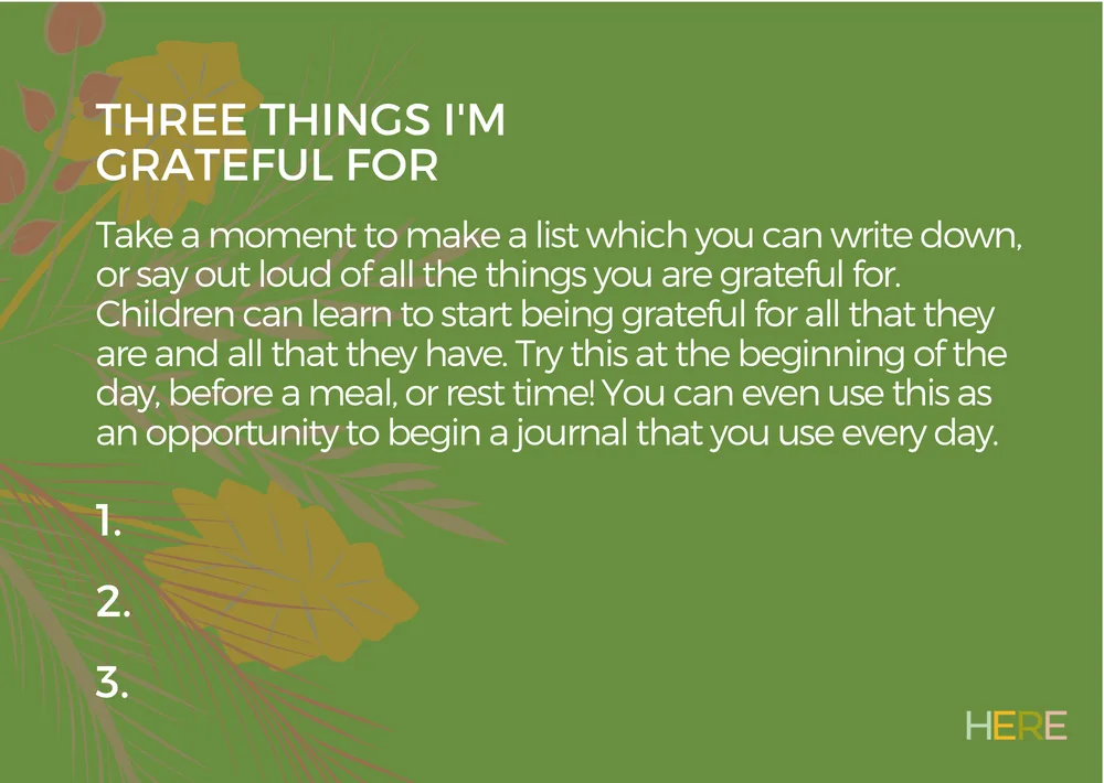 The first page of Three Things I'm Grateful For