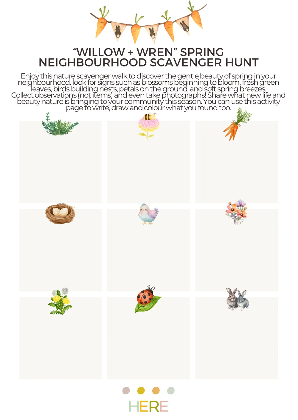 The first page of Willow and Wren Spring Scavenger Hunt