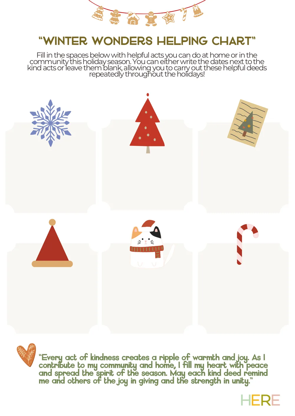 The first page of Winter Wonders Helping Chart